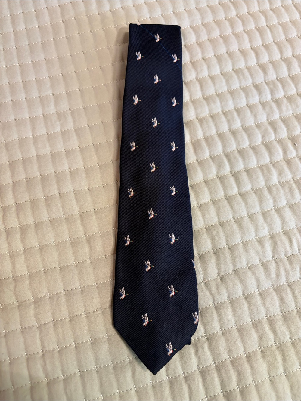 Vintage Men's Navy Blue Tie with Duck motif